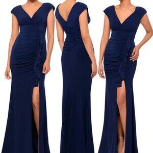 Plum ruffle front Escape formal full length dress